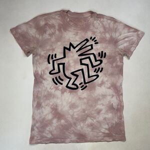 Keith Haring Art Graphic T-shirt Women Medium Pink Tie Dye Short Sleeve Music